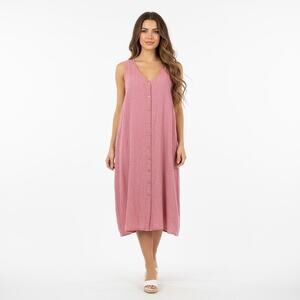 Naturals D&Co Pink Button Front Midi Shirt Dress Plus 3X Flowy Breezy Lagenlook